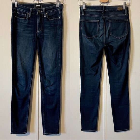 Paige Hoxton Ankle 9” Rise Dark Blue Skinny Jeans - Picture 1 of 11